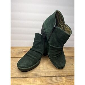 Fly London Waco Bordeaux Green Suede Ankle Bootie Womens Size US 7.5 W EU 38‎